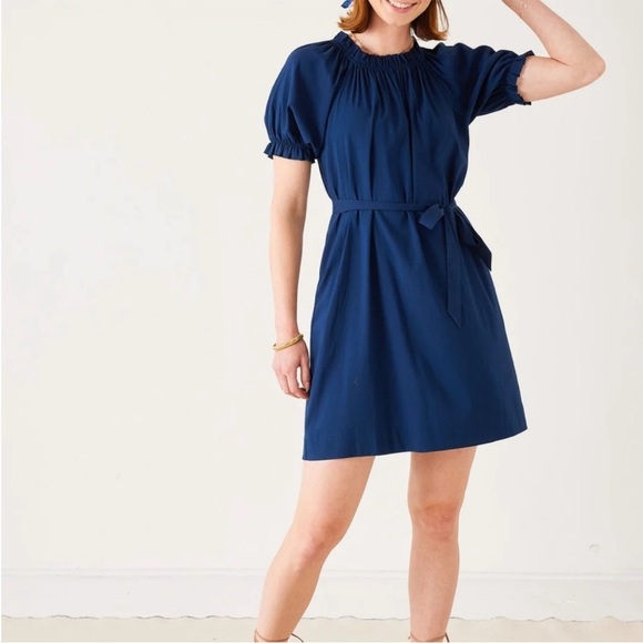Mersea Blue  Pleated Puff Sleeve Mini Sundress - Picture 2 of 13